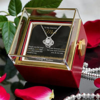 Christmas Mother Pendant Necklace, Love Knot Necklace for Mom, Sparkling CZ Crystal Necklace, Gold Jewelry Present from Daughter, Holiday Present
