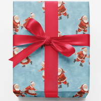 Vintage Christmas Gift Wrap, Skating Santa Wrapping Paper, Retro Santa Holiday Paper, Festive Roll Gift Wrap, Xmas Present Packaging