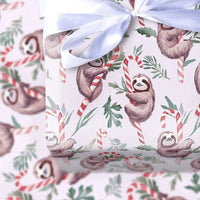Candy Cane Sloth Gift Wrap, Christmas Sloth Wrapping Paper, Whimsical Holiday Wrapping Paper, Adorable Animal Christmas Gift Wrap Roll
