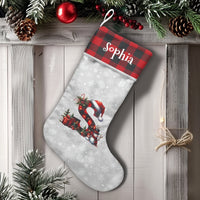Red Buffalo Plaid Initial Holiday Stocking, Personalized Monogram Christmas Stocking, Custom Name Winter Stocking, Family Fireplace Decor