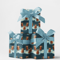 Santa Hat Bull Holiday Gift Wrap, Highland Cow Christmas Wrapping Paper, Rustic Farmhouse Cow Present Wrap, Winter Xmas Wrapping Paper Roll