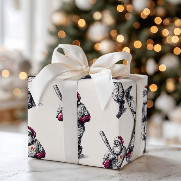 Retro Sport Santa Gift Wrap, Vintage Baseball Santa Wrapping Paper, Holiday Baseball Wrapping Paper, Christmas Gift Wrap, Spo