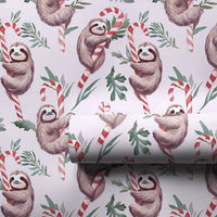 Candy Cane Sloth Gift Wrap, Christmas Sloth Wrapping Paper, Whimsical Holiday Wrapping Paper, Adorable Animal Christmas Gift Wrap Roll