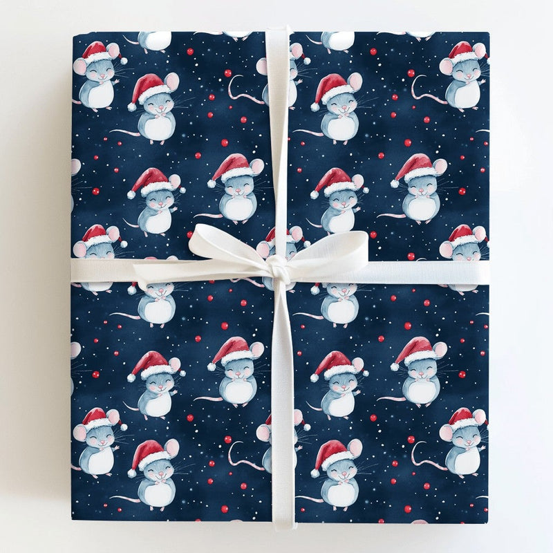 Adorable Santa Hat Mouse Gift Wrap, Christmas Mice Wrapping Paper, Holiday Mice Wrapping Paper, Whimsical Winter Animal Gift Wrapping Paper