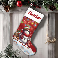 Custom Name Xmas Stocking, Personalized Snowman Christmas Stocking, Festive Holiday Lights Stocking, Winter Fireplace Decor, Christmas Present