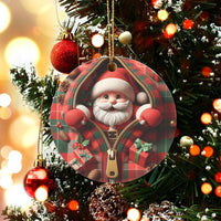 Red Plaid Zipper Ornament, Santa Claus Christmas Ornament, Rustic Holiday Ceramic Ornament, Festive Tree Decor, Winter Keepsake Present