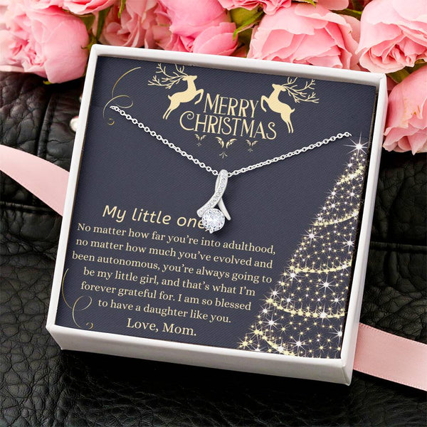 Alluring Beauty Ribbon Pendant, Daughter Christmas Necklace, Holiday Daughter Necklace, Sparkling CZ Jewelry, Xmas Daughter P