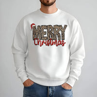 Santa Hat Holiday Sweatshirt, Merry Christmas Leopard Print Sweatshirt, Retro Xmas Leopard Crewneck, Festive Winter Pullover Present