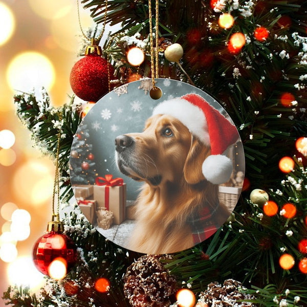 Santa Hat Dog Ornament, Golden Retriever Christmas Ornament, Golden Retriever Tree Ornament, Holiday Pet Keepsake, Dog Lover 