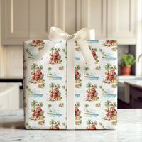 Beach Santa Gift Wrap, Tropical Santa Wrapping Paper, Humorous Beer Santa Wrapping Paper, Coastal Christmas Gift Wrap, Holiday Present Paper