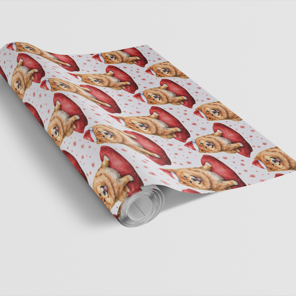 Dog in Santa Hat Wrapping Paper, Chow Chow Christmas Wrapping Paper, Festive Chow Puppy Gift Wrapping Paper, Dog Lover Xmas P