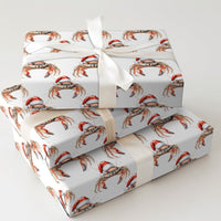Coastal Holiday Wrapping Paper, Santa Hat Crab Christmas Wrapping Paper, Beach Xmas Gift Wrap, Nautical Ocean Lover Holiday Wrapping Paper