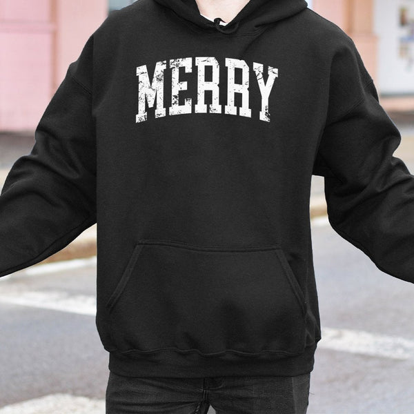 Distressed Varsity Holiday Hoodie, Merry Christmas Hoodie, Retro Collegiate Winter Sweatshirt, Vintage Xmas Hoodie, Festive P