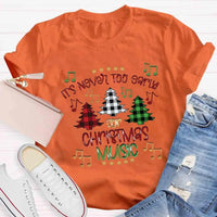 Humorous Music Teacher Shirt, Never Too Early for Christmas Music T-Shirt, Christmas Music Lover Graphic Tee, Musician Holiday Present Shirt