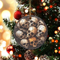 Stained Glass Skulls Tree Ornament, Gothic Skull Christmas Ornament, Dark Academia Ceramic Ornament, Skeleton Spooky Holiday Decor Present