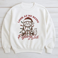 Grumpy Cat Tangled in Lights Sweater, Humorous Christmas Cat Sweatshirt, Sarcastic Xmas Cat Lover Crewneck, Holiday Kitty Pullover Present