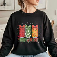 Snowman Reindeer Candy Cane Holiday Sweater, Merry and Bright Christmas Jars Sweatshirt, Festive Xmas Crewneck, Adorable Winter Pullover