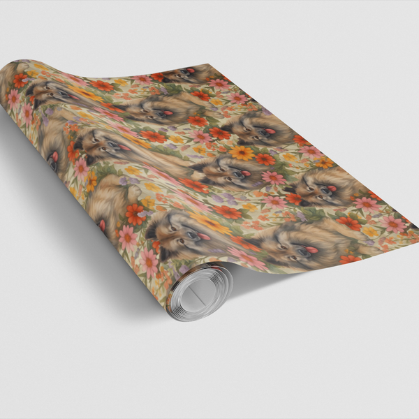 Garden Floral Dog Gift Wrap, Keeshond Wrapping Paper, Keeshond Holiday Paper, Dog Lover Present Paper, Christmas Dog Breed Wr