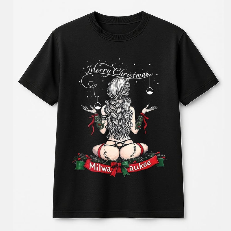 Vintage Pin-Up Girl Holiday Shirt, Milwaukee Christmas T-Shirt, Retro Milwaukee City Pride Tee, Edgy Graphic Christmas T-Shirt