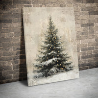 Rustic Winter Pine Wall Art, Snow Covered Christmas Tree Canvas Print, Farmhouse Holiday Decor, Xmas Scenery Digital Download Printable