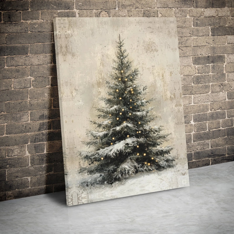 Rustic Winter Pine Wall Art, Snow Covered Christmas Tree Canvas Print, Farmhouse Holiday Decor, Xmas Scenery Digital Download Printable
