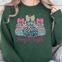 Merry and Bright Holiday Crewneck, Coquette Christmas Tree Bow Sweatshirt, Preppy Christmas Tree Sweater, Adorable Winter Graphic Pullover