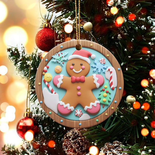 Festive Candy Cane Cookie Ornament, Gingerbread Man Christmas Ornament, Ceramic Tree Ornament, Adorable Holiday Keepsake, Xma