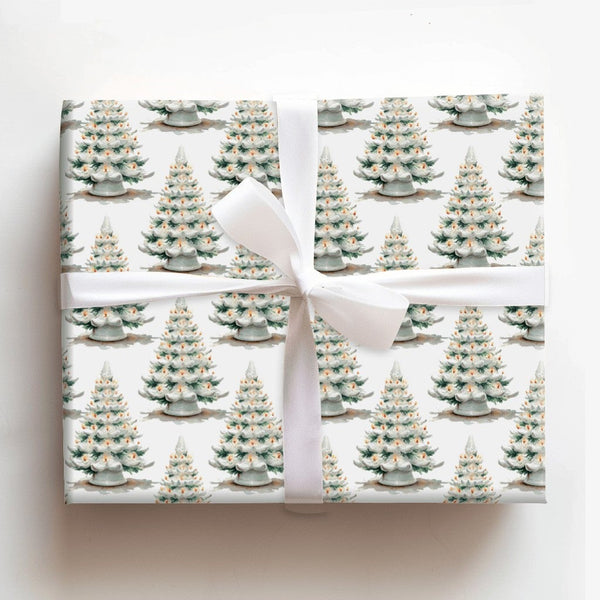 Nostalgic Holiday Gift Wrap, Vintage Ceramic Christmas Tree Wrapping Paper, Retro Xmas Tree Wrapping Paper, Winter Holiday Pr