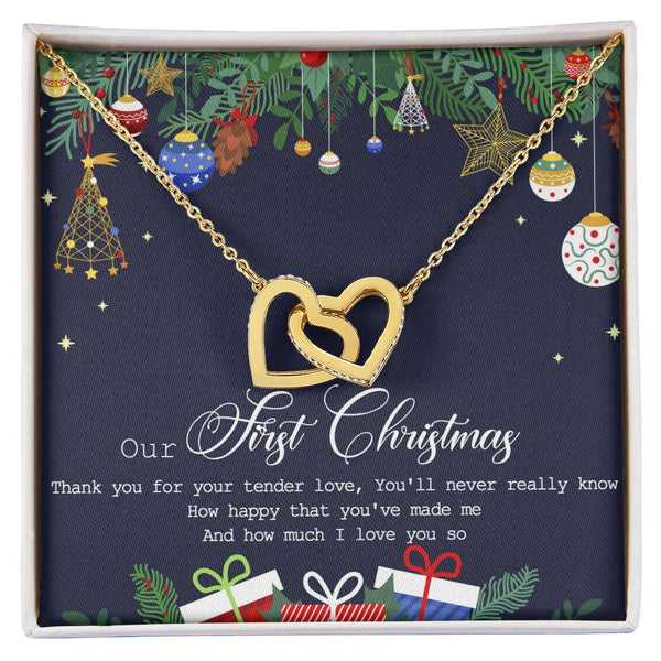 Couple Heart Pendant, Our First Christmas Interlocking Hearts Necklace, Romantic Christmas Present for Wife or Girlfriend, Do