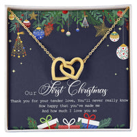 Couple Heart Pendant, Our First Christmas Interlocking Hearts Necklace, Romantic Christmas Present for Wife or Girlfriend, Double Heart Jewelry
