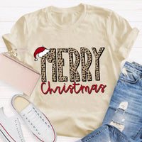Cheetah Holiday Graphic Tee, Leopard Print Merry Christmas Teacher Shirt, Festive Animal Print Teacher Shirt, Teacher Xmas Present Tee