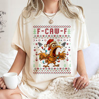 Humorous Chicken Holiday Shirt, F-Caw-F Ugly Christmas T-Shirt, Sarcastic Rooster Xmas Tee, Humorous Party Tee for Men and Women