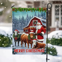 Santa Cows Red Barn Flag, Christmas Farm Garden Flag, Farmhouse Christmas Yard Flag, Winter Holiday Outdoor Flag Decor