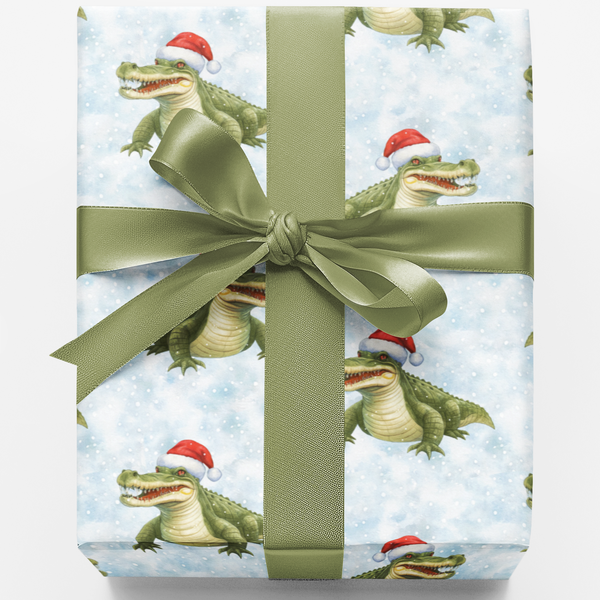 Adorable Alligator Holiday Gift Wrap, Santa Crocodile Christmas Wrapping Paper, Whimsical Animal Paper Roll, Festive Kids Gif