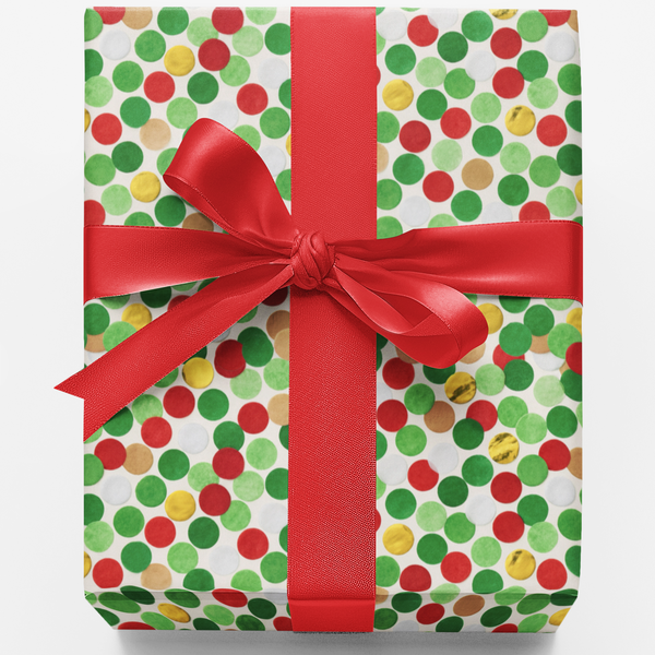 Red Green Confetti Gift Wrap, Festive Sprinkles Wrapping Paper, Modern Holiday Gift Wrapping Paper, Colorful Christmas Party 