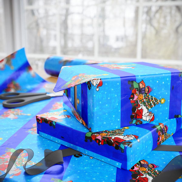 Cartoon Family Holiday Gift Wrap, Christmas Tree Comet Wrapping Paper, Festive Xmas Wrapping Paper Roll, Winter Holiday Prese