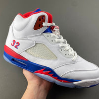 High Top Sneakers, Blue White Red Colorway, Leather Footwear, Lace Up Design, Casual Gift for Sneaker Fans