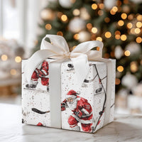 Watercolor Sports Gift Wrap Paper, Hockey Santa Christmas Wrapping Paper, Ice Hockey Holiday Wrapping Paper, Xmas Gift Wrap for Hockey Fans