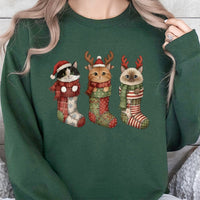 Adorable Kittens Holiday Stocking Sweater, Christmas Cat Sweatshirt, Festive Xmas Crewneck, Cat Lover Graphic Pullover, Holiday Present