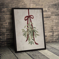 Rustic Christmas Holiday Canvas, Vintage Mistletoe Canvas Wall Art, Botanical Winter Canvas Print, Festive Seasonal Farmhouse Wall Decor