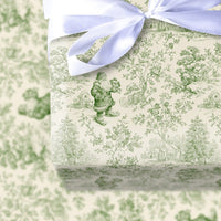 Green Toile Christmas Wrapping Paper, Vintage Santa Toile Wrapping Paper, Retro Holiday Gift Wrap, Classic Santa Winter Paper, Present Wrap
