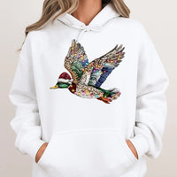 Christmas Duck Hunter Hooded Sweatshirt, Sparkling Rhinestone Mallard Duck Hoodie, Winter Outdoor Pullover Hoodie, Holiday Hunter Present