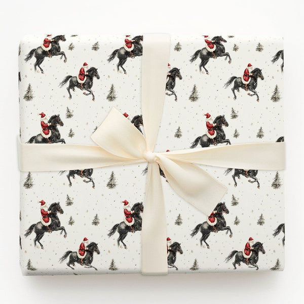 Watercolor Winter Horse Gift Wrap, Equestrian Santa Horse Wrapping Paper, Festive Country Christmas Paper, Holiday Gift Wrapp
