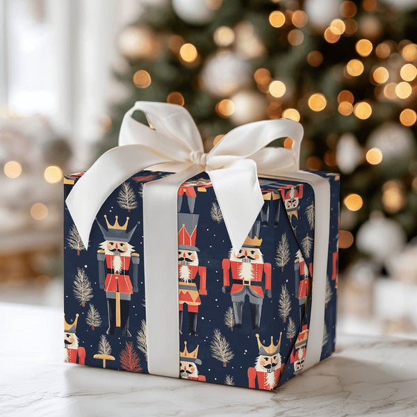 Navy Blue Nutcracker Gift Wrap, Nutcracker Christmas Wrapping Paper, Holiday Soldier Wrapping Paper, Festive Winter Holiday W