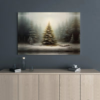 Illuminated Holiday Landscape Wall Decor, Snowy Winter Forest Christmas Tree Canvas Art, Comfy Winter Canvas Print, Christmas Wall Art