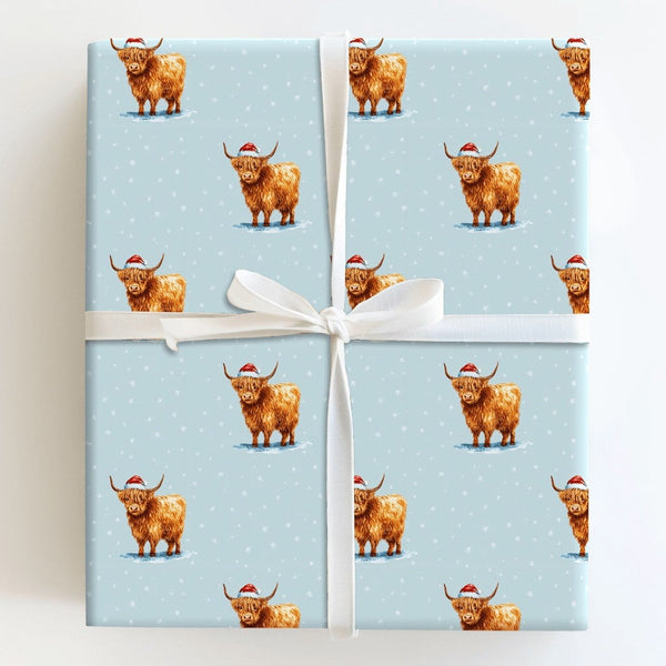 Adorable Winter Cattle Gift Wrap, Santa Highland Cow Wrapping Paper, Rustic Farm Animal Holiday Wrapping Paper, Christmas Gif