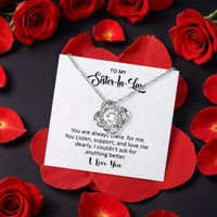 CZ Crystal Pendant Necklace, Sister-in-Law Love Knot Necklace, Rotating Rose Box Knot Necklace, Sister Jewelry, Birthday Christmas Present
