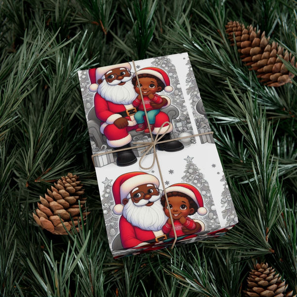 African American Santa Gift Wrap, Black Santa and Child Wrapping Paper, Festive Christmas Wrapping Paper, Adorable Holiday Gi