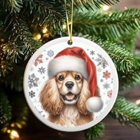 Adorable Santa Hat Dog Ceramic Ornament, Cocker Spaniel Christmas Ornament, Festive Puppy Holiday Ornament, Pet Lover Xmas Tree Keepsake Present