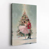 Ballerina and Soldier Tree Canvas Print, Nutcracker Ballet Canvas Art, Christmas Nutcracker Canvas Wall Art, Holiday Dance Canvas Decor